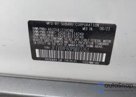 2023 Subaru Wrx Premium из США, поврежденный, VIN JF1VBAF60P9812251